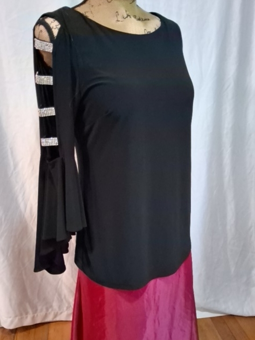 Black Women's Rhinestone-Trim Cold-Shoulder Top